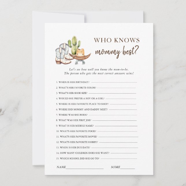 Cowboy Western Baby Shower game  Invitation (Front)