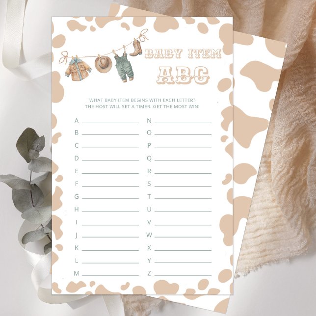 Cowboy Western Baby Shower Item ABC Game (Creator Uploaded)