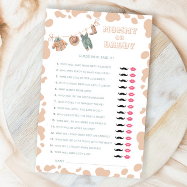 Cowboy Western Baby Shower Mummy or Daddy Game (Creator Uploaded)