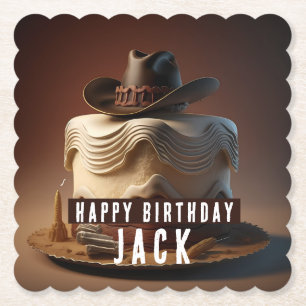 Cowboy Western Birthday Paper Coaster Rustic Cake