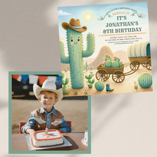 Cowboy Western Cactus Birthday Party  Invitation (Creator Uploaded)