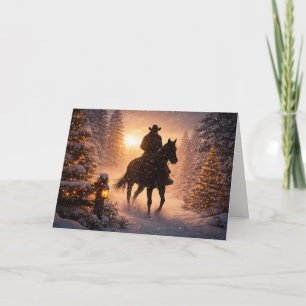 Cowboy Western Christmas Horse in the Snow Riding Card
