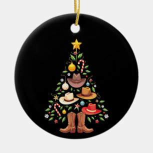 Cowboy Western Christmas Tree Santa  Ceramic Tree Decoration
