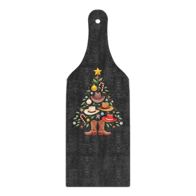 Cowboy Western Christmas Tree Santa  Cutting Board (Front)