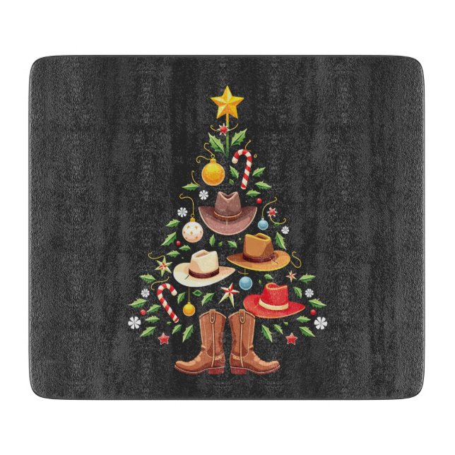 Cowboy Western Christmas Tree Santa  Cutting Board (Front)