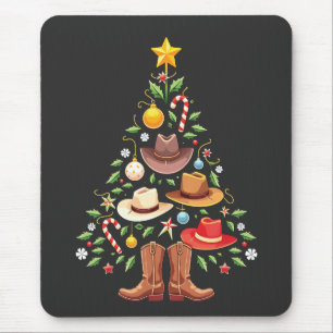 Cowboy Western Christmas Tree Santa Mouse Pad