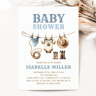 Cowboy Western Clothesline Baby Boy Baby Shower Invitation