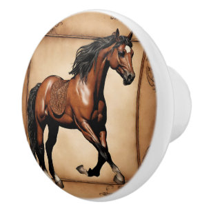 Cowboy Western Country Equestrian Brown Horse Ceramic Knob