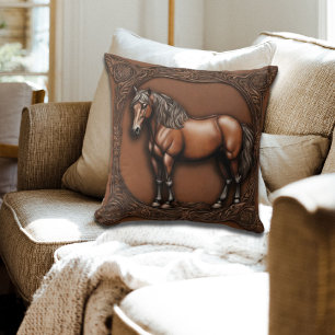 Cowboy Western Country Equestrian  Brown Horse  Cushion