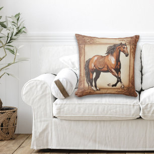Cowboy Western Country Equestrian  Brown Horse  Cushion