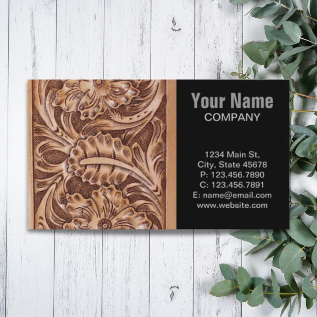 cowboy western country pattern tooled leather business card (cowboy western country pattern tooled leather business card)