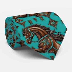 Cowboy Western Country Turquoise Brown Horse Tie