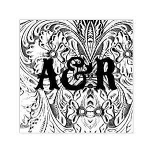 Cowboy western country wedding couple monograms self-inking stamp