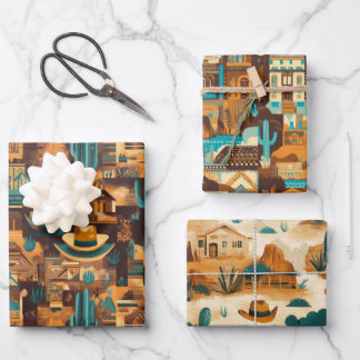 Cowboy Western Desert Brown Wrapping Paper Sheet