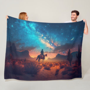 Cowboy Western Desert Night Ride Cactus Fleece Blanket