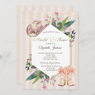 Cowboy Western Floral Frame Striped Bridal Shower Invitation