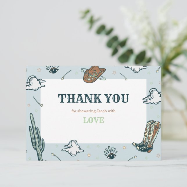 Cowboy Western Hat Baby Shower Thank You Card (Standing Front)