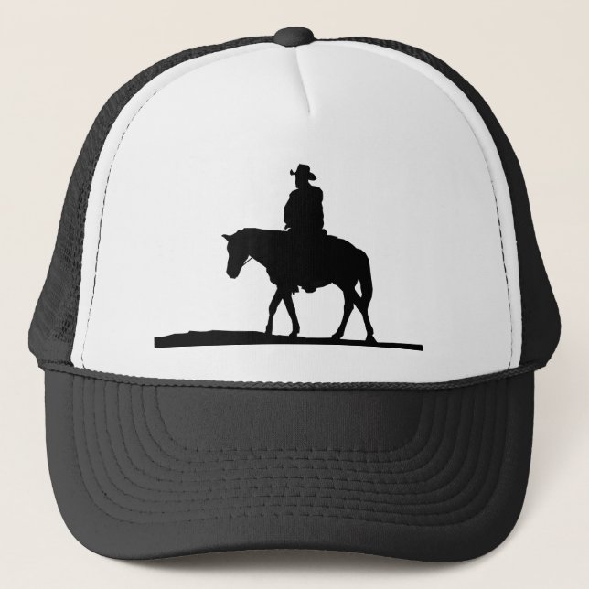 Cowboy Western Horse Back Rider Silhouette Trucker Hat (Front)