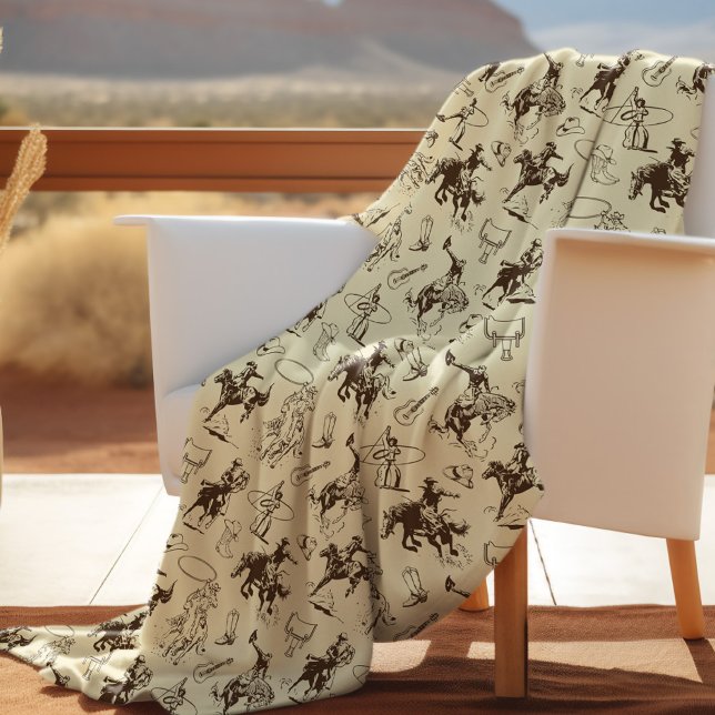 Cowboy Western Horses Rodeo Pattern Fleece Blanket (Creator Uploaded)