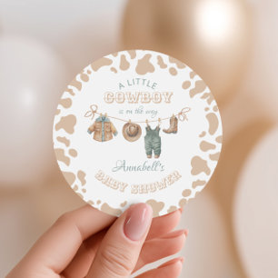 Cowboy Western Light Brown Boy Baby Shower Classic Round Sticker