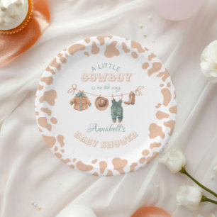 Cowboy Western Light Brown Boy Baby Shower Paper Plate