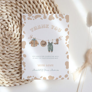 Cowboy Western Light Brown Boy Baby Shower Thank You Card