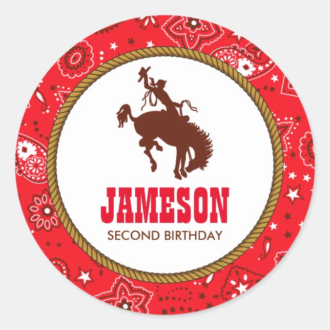 Cowboy Western Old West Birthday Baby Shower Classic Round Sticker (Front)