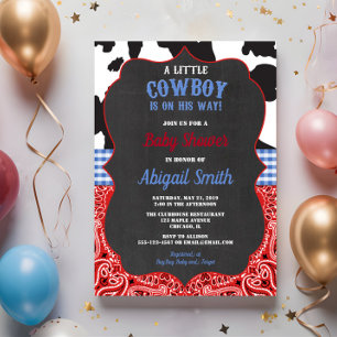 Cowboy western red bandanna blue boy baby shower invitation