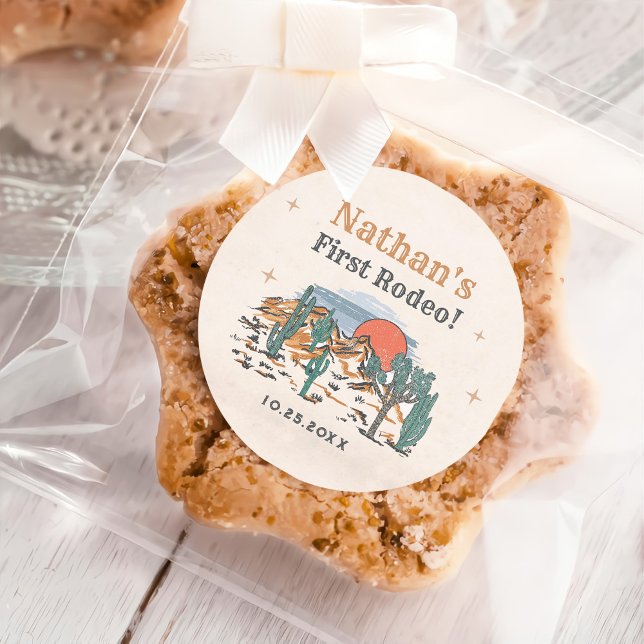 Cowboy Western Rodeo 1st Birthday  Classic Round Sticker (Creator Uploaded)