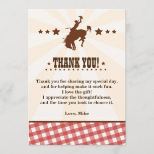Cowboy Western Rodeo Birthday Thank You Card