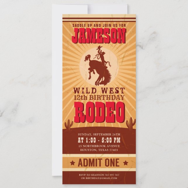 Cowboy Western Rodeo Birthday Ticket Pass Invitation (Front)