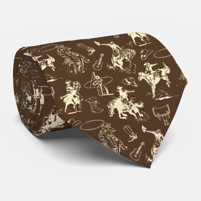 Cowboy Western Rodeo Horses Dark Brown Tie (Rolled)