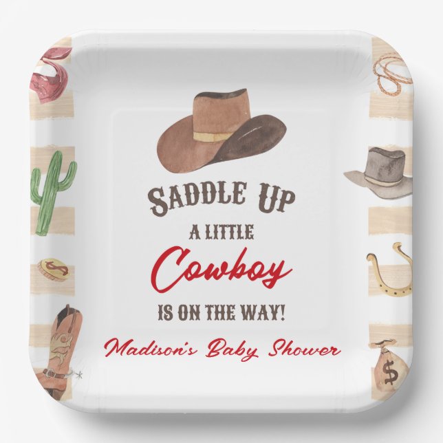 Cowboy Western Rodeo Wild West Baby Shower Paper Plate (Front)