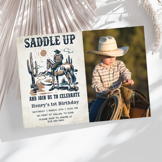 Cowboy Western Rodeo Wild West Birthday Photo Invitation (Creator Uploaded)