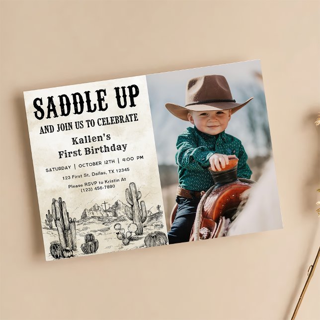 Cowboy Western Rodeo Wild West Birthday Photo Invitation (Creator Uploaded)