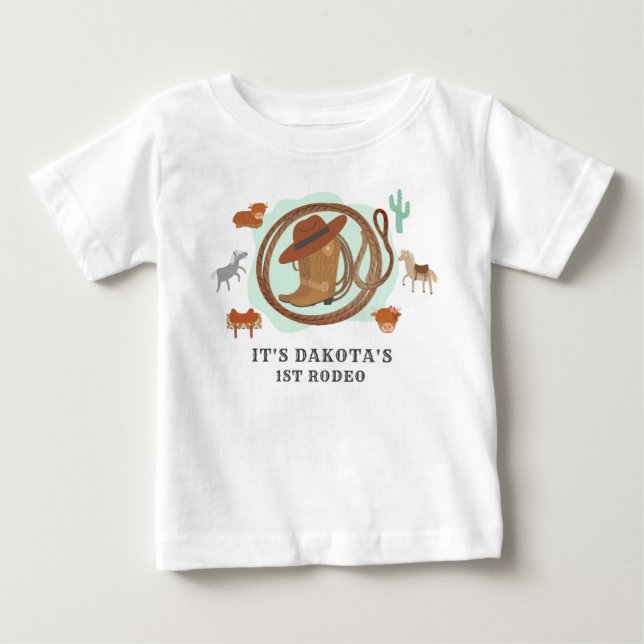 Cowboy Wild West 1st Rodeo Birthday Baby T-Shirt (Front)