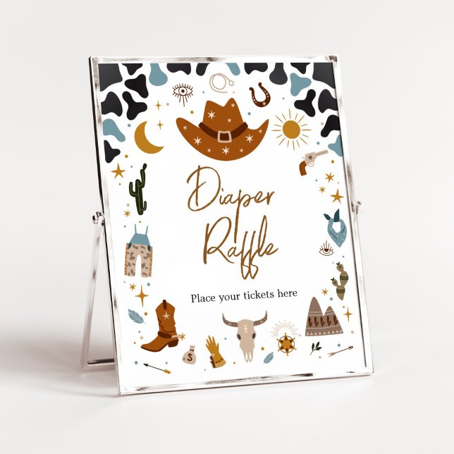 Cowboy Wild West Baby Shower Diaper Raffle Poster (Country Western Rodeo Baby Shower Diaper Raffle Sign)