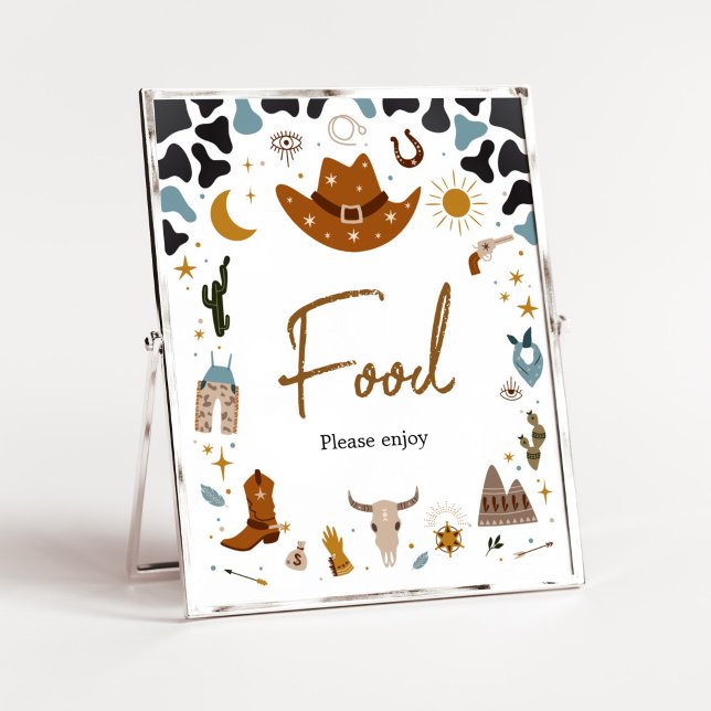 Cowboy Wild West Baby Shower Food  Poster (Country Western Rodeo Baby Shower Food Sign)
