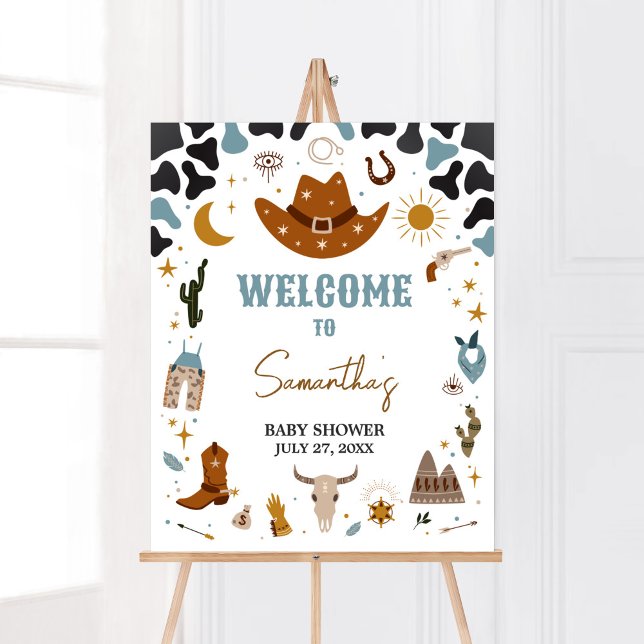 Cowboy Wild West Baby Shower Welcome Poster (Country Western Rodeo Baby Shower Welcome Sign)