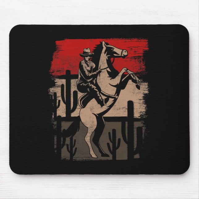 Cowboy Wild West Country Horseck Riding Horse Retr Mouse Pad (Front)