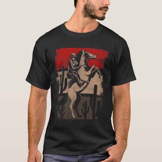 Cowboy Wild West Country Horseck Riding Horse Retr T-Shirt (Front)