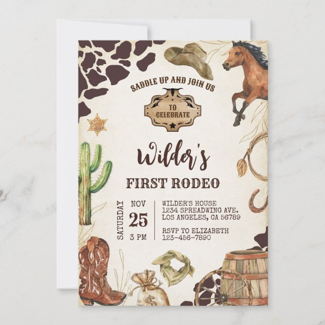 Cowboy Wild West First Rodeo Birthday Invitation (Front)