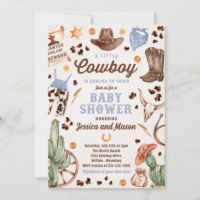 Cowboy Wild West Rodeo Ranch Boy Baby Shower Invitation (Front)