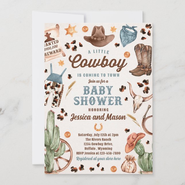 Cowboy Wild West Rodeo Ranch Boy Baby Shower Invitation (Front)