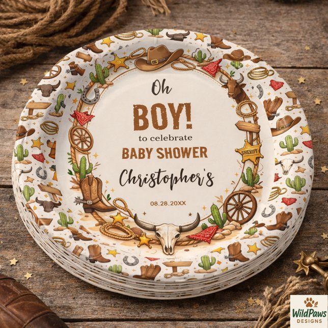 Cowboy Wild West Rodeo Ranch | Rustic Western Baby Paper Plate (Cowboy Wild West Rodeo Ranch | Rustic Western Baby PAPER PLATE)