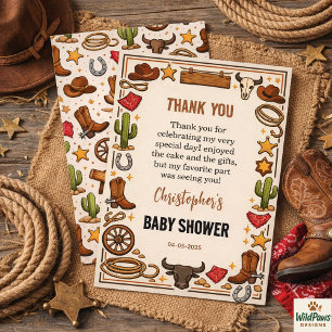 Cowboy Wild West Rodeo Ranch Rustic Western Baby Thank You Card