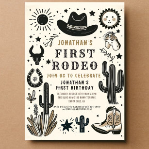 Cowboy Wild Western First Rodeo First Birthday 1st Invitation