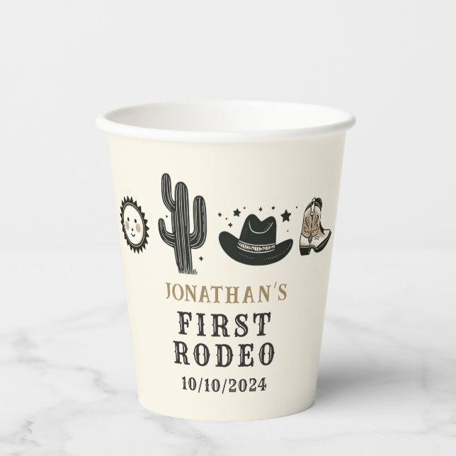 Cowboy Wild Western First Rodeo First Birthday 1st Paper Cups (Front)