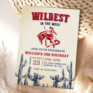Cowboy Wildest In The West 3rd Birthday Invitation