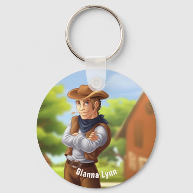 Cowboy with Hat Monogrammed Key Ring (Front)